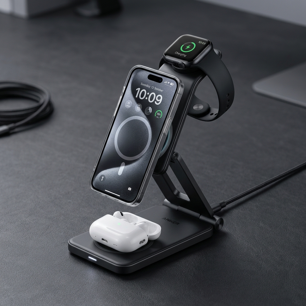 Estación de Carga Inalámbrica 3 en 1 Plegable para iPhone, Apple Watch y AirPods
